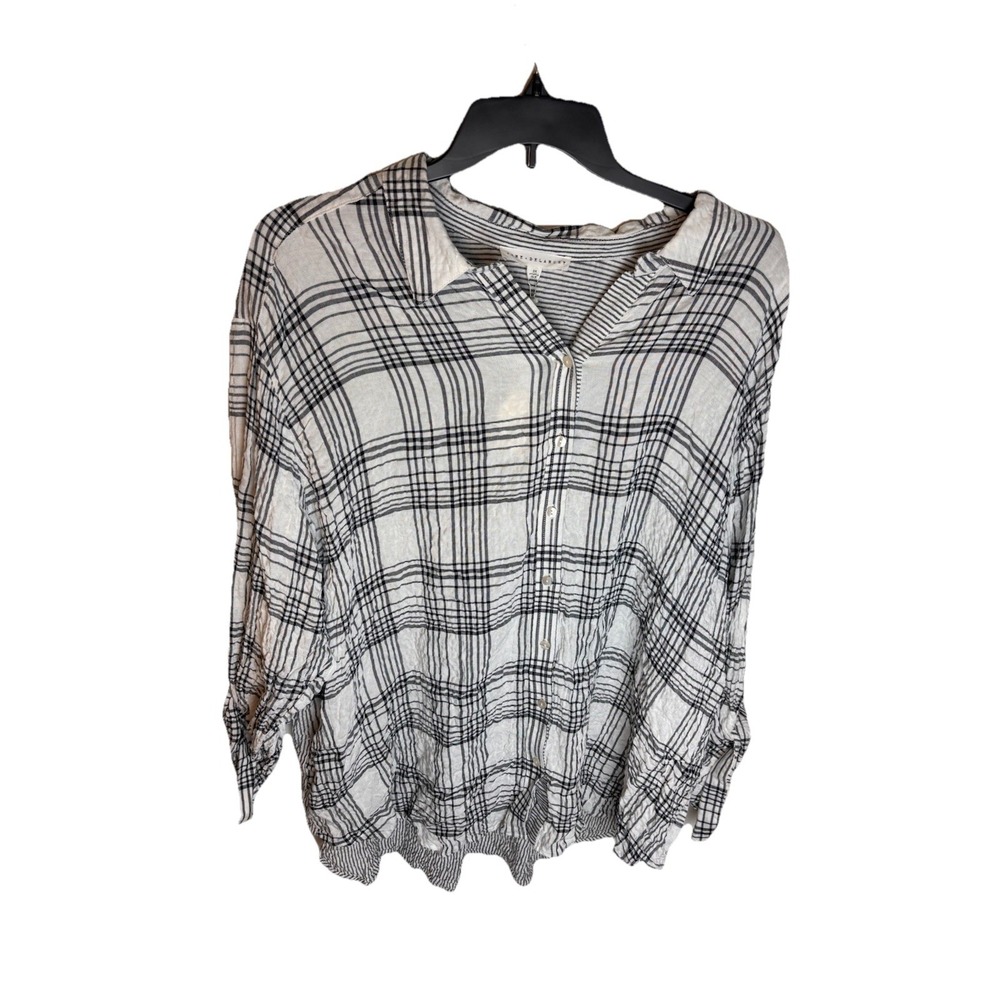 Jane and Delancey Plaid Button Up Top Black & White Women's Size 3X NWT